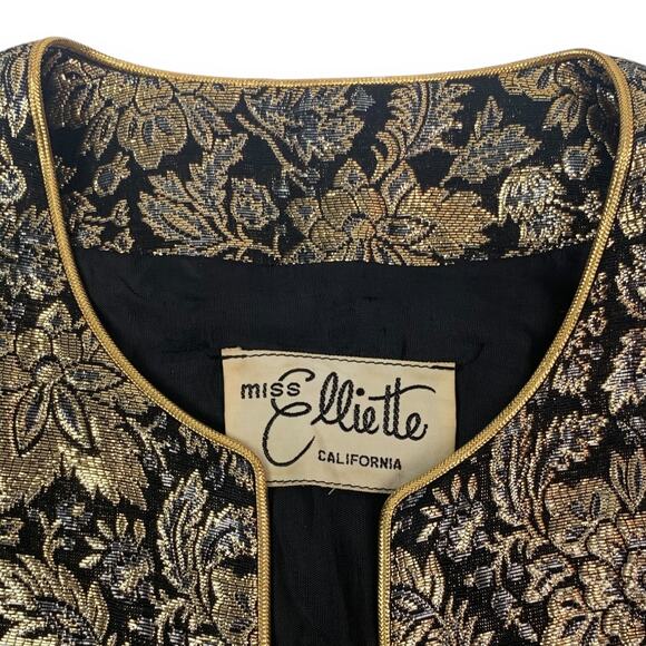 1950's MISS ELLIETTE of CALIFORNIA woven gold and black floral cropped jacket - Picture 3 of 14